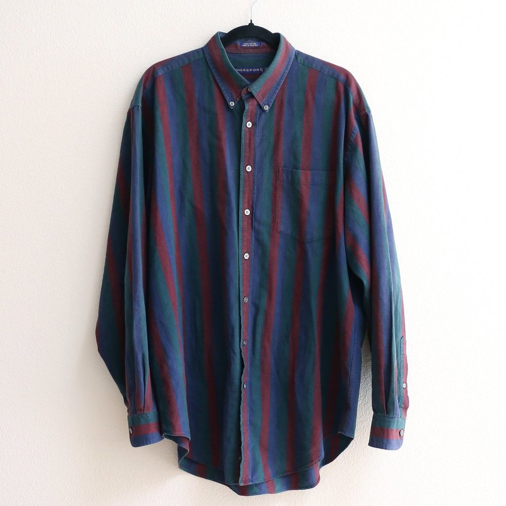 Norsport Men's Long Sleeve Button Down Striped Shirt L (Tall)